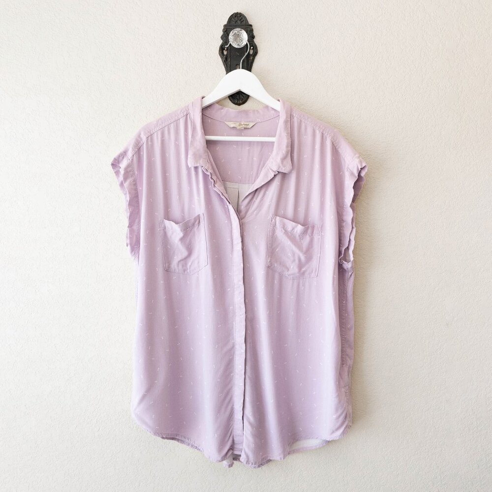 Jachs Girlfriend XXL Lavender Button Up Blouse Rayon Polka Dot Pocket Top